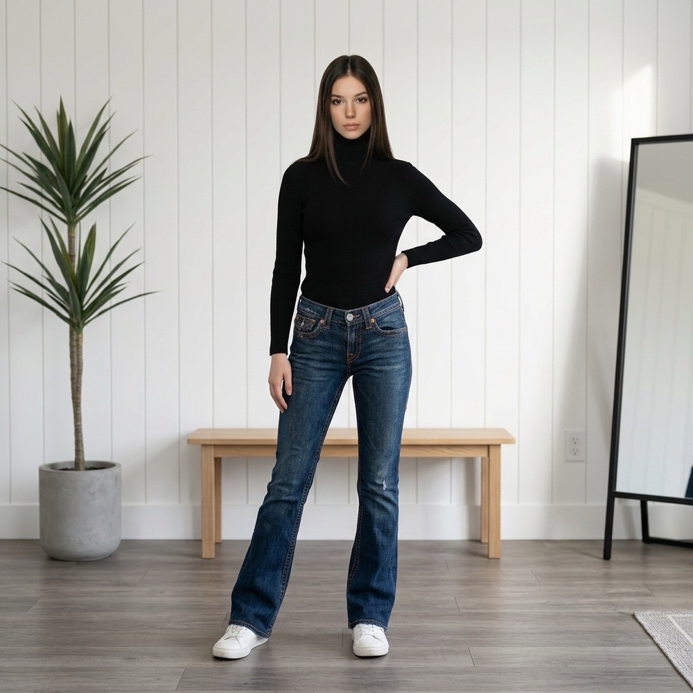 True Religion Joey Super T Flare Jeans Dark Wash Like New - Retail Price $244